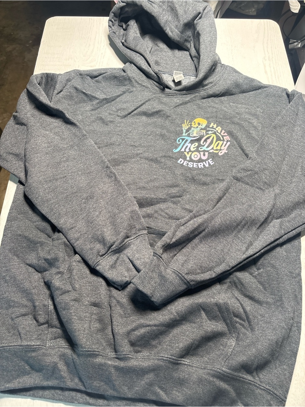 Gildan Gray Graphic Pullover Hoodie - Multicolor Chest Print